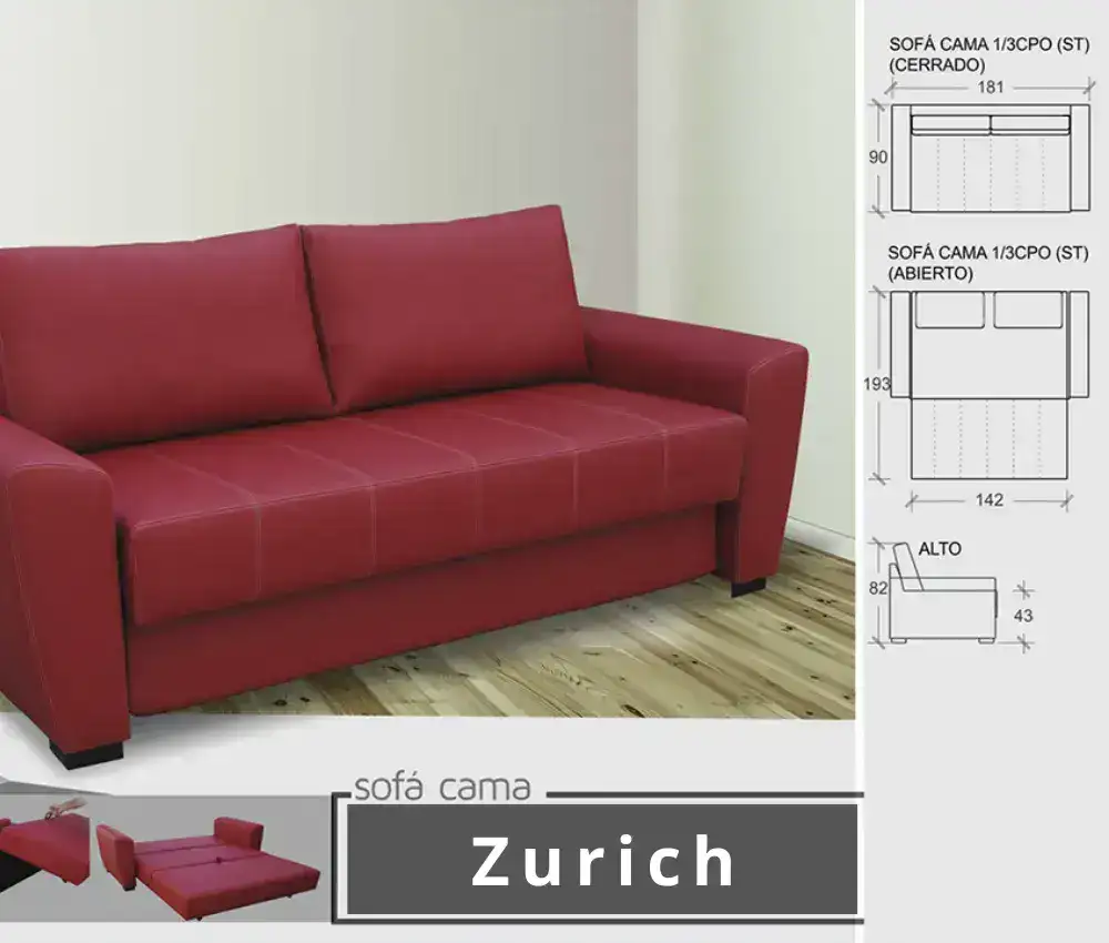 Medidas Sofá cama 2 plazas living Moderno Zurich - SILVINA C 3 Medidas Sofá cama 2 plazas living Moderno Zurich - SILVINA C 3