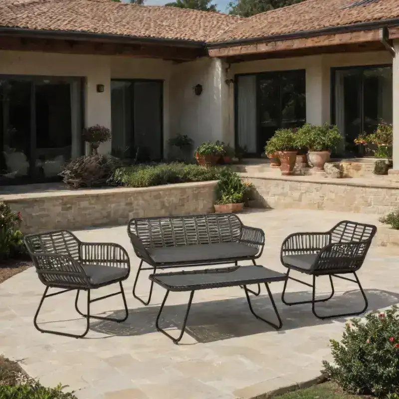 Juego Jardín exterior Muebles Set Ratán Black Celta - SILVINA C Juego Jardín exterior Muebles Set Ratán Black Celta - SILVINA C