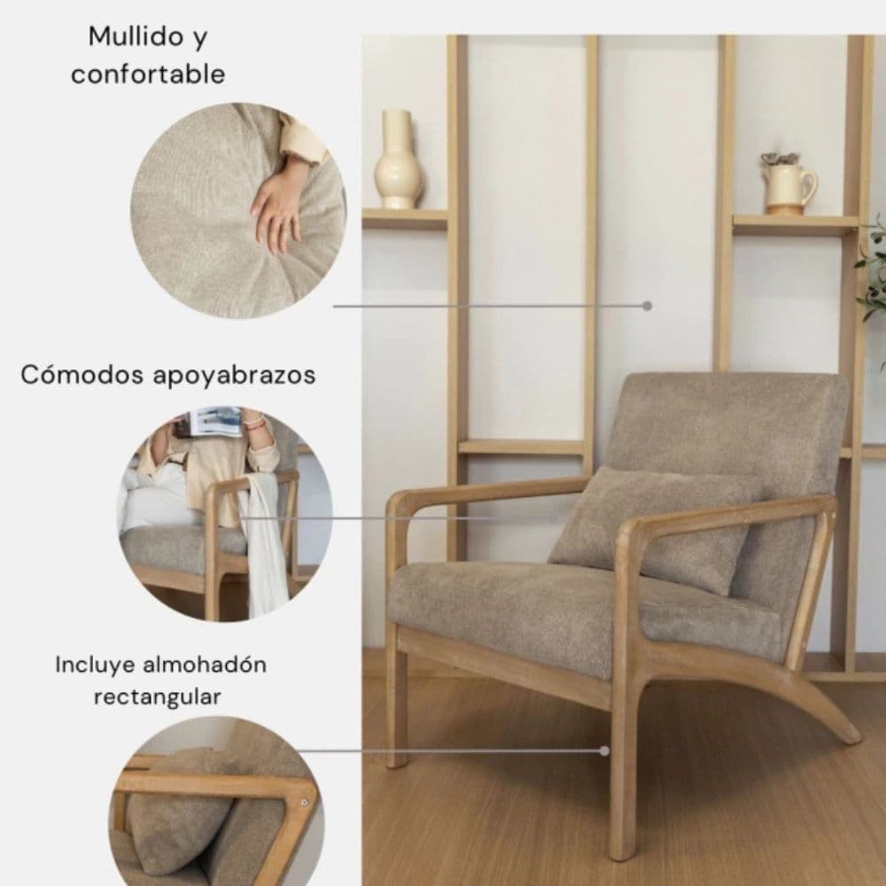 Sillón 1 Cuerpo Individual Nórdico Madera Bee - SILVINA C 19 Sillón 1 Cuerpo Individual Nórdico Madera Bee - SILVINA C 19