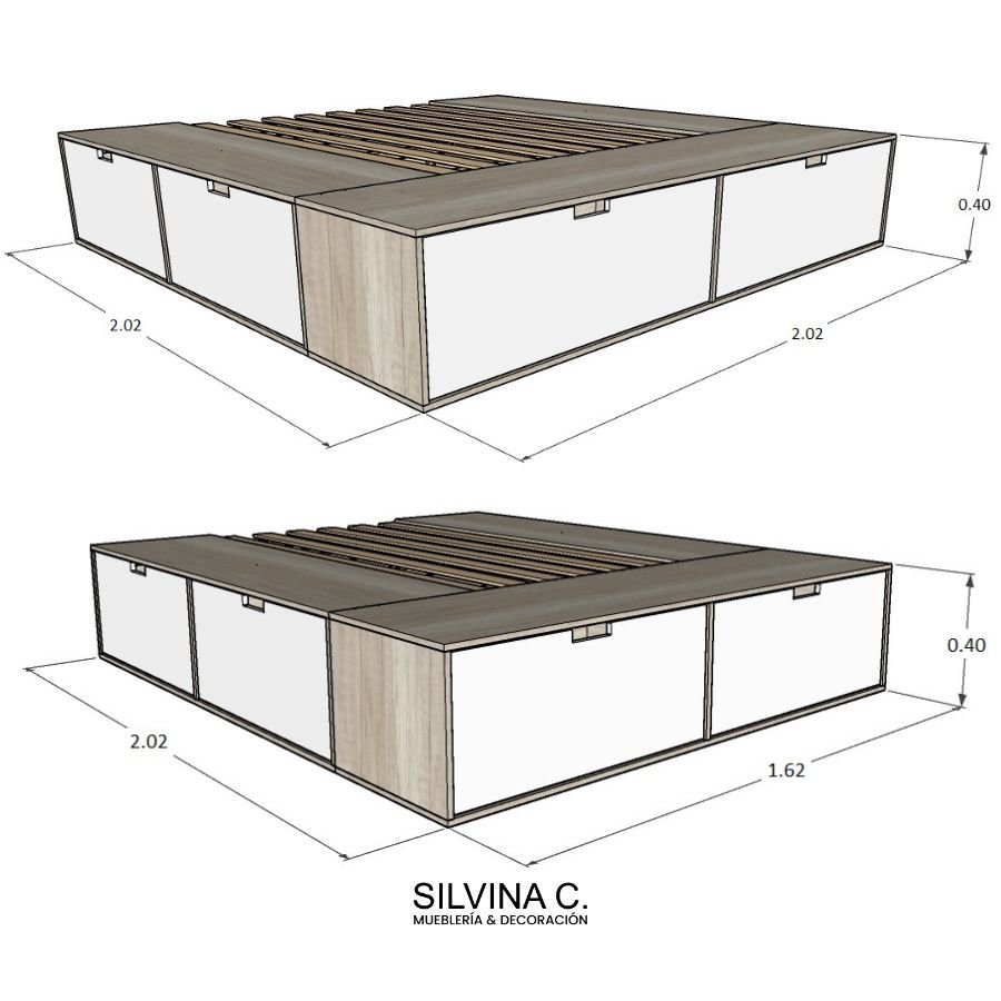 Cama 2 plazas cajones funcional 1,60 Plus Fred - SILVINA C (6) Cama 2 plazas cajones funcional 1,60 Plus Fred - SILVINA C (6)