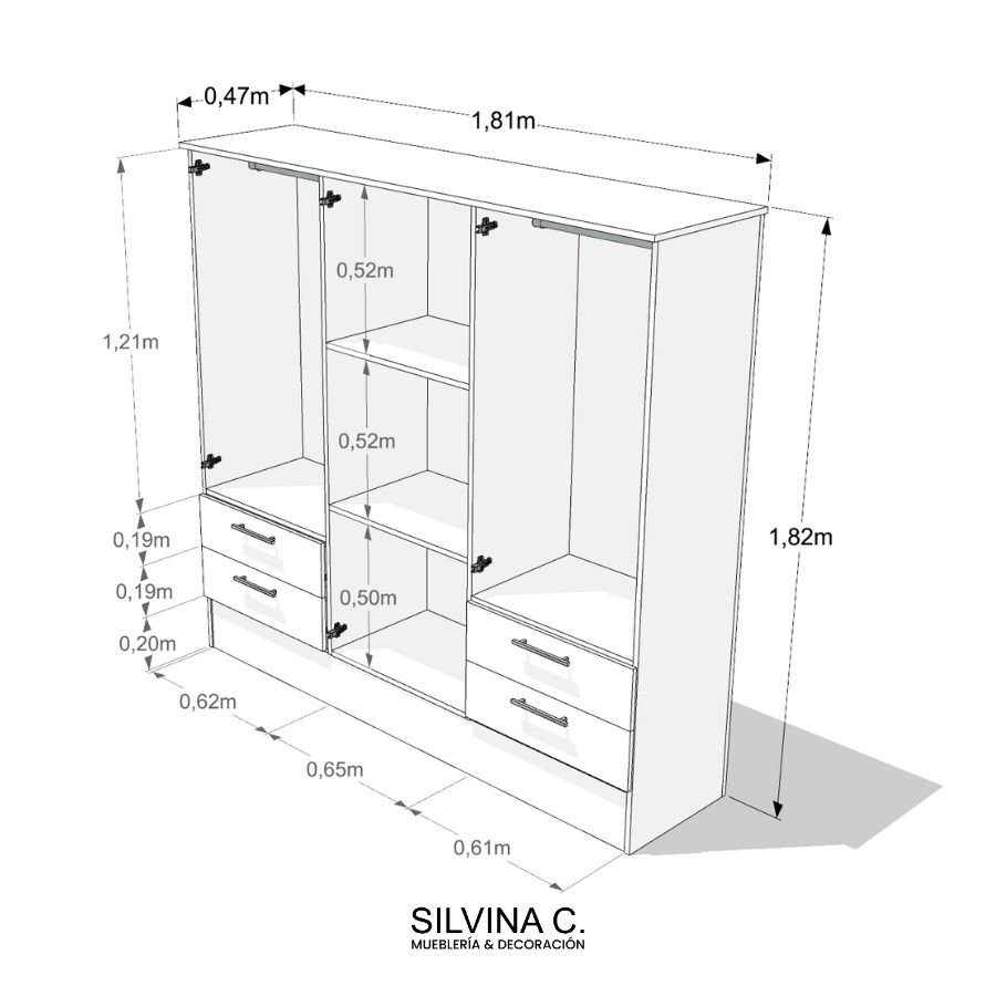 Placard Melamina 6 puertas Moderno 1,80 Joe - SILVINA C (4) Placard Melamina 6 puertas Moderno 1,80 Joe - SILVINA C (4)