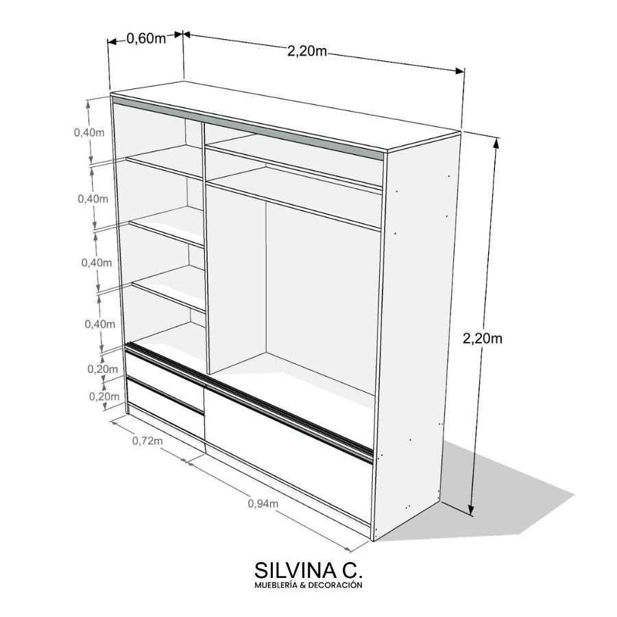 Placard puertas corredizas Melamina zapatero 2,20 Lens - SILVINA C (1) Placard puertas corredizas Melamina zapatero 2,20 Lens - SILVINA C (1)