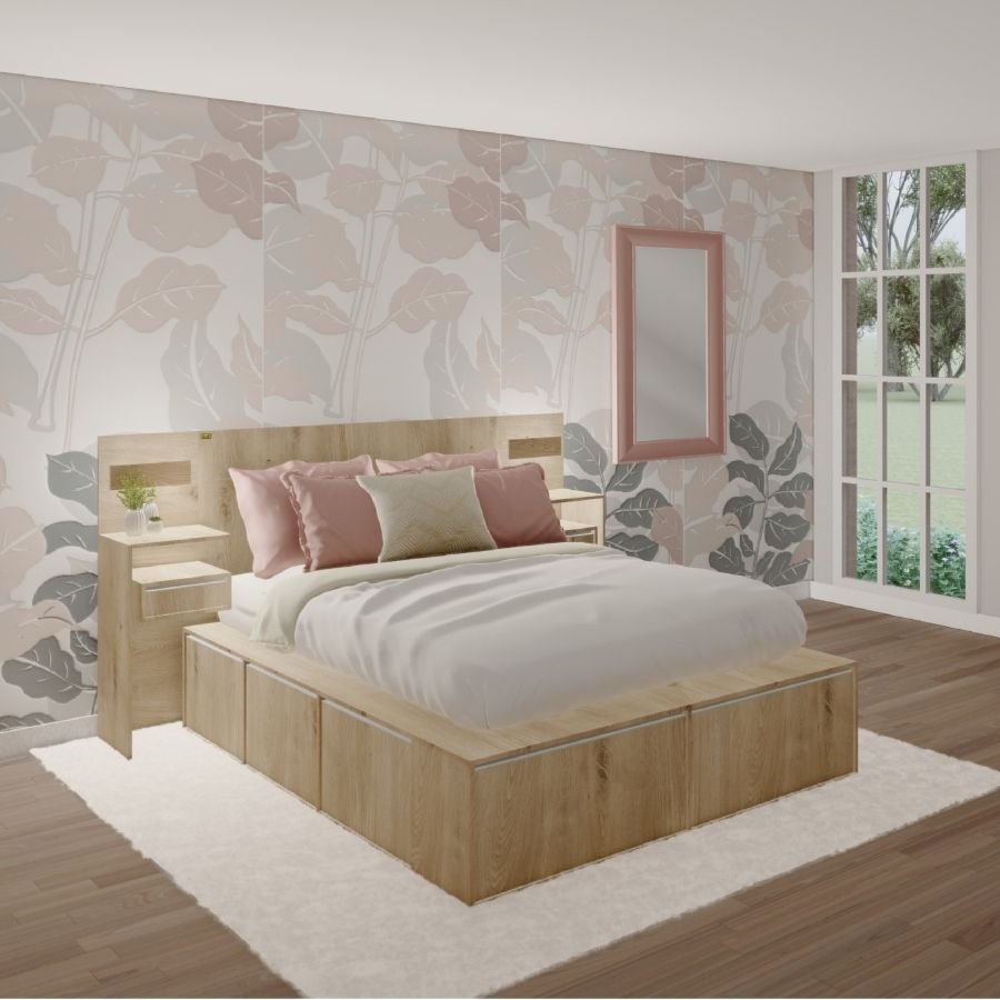 Respaldo cama Moderno con Mesas luz Led Melamina Day - SILVINA C (2)