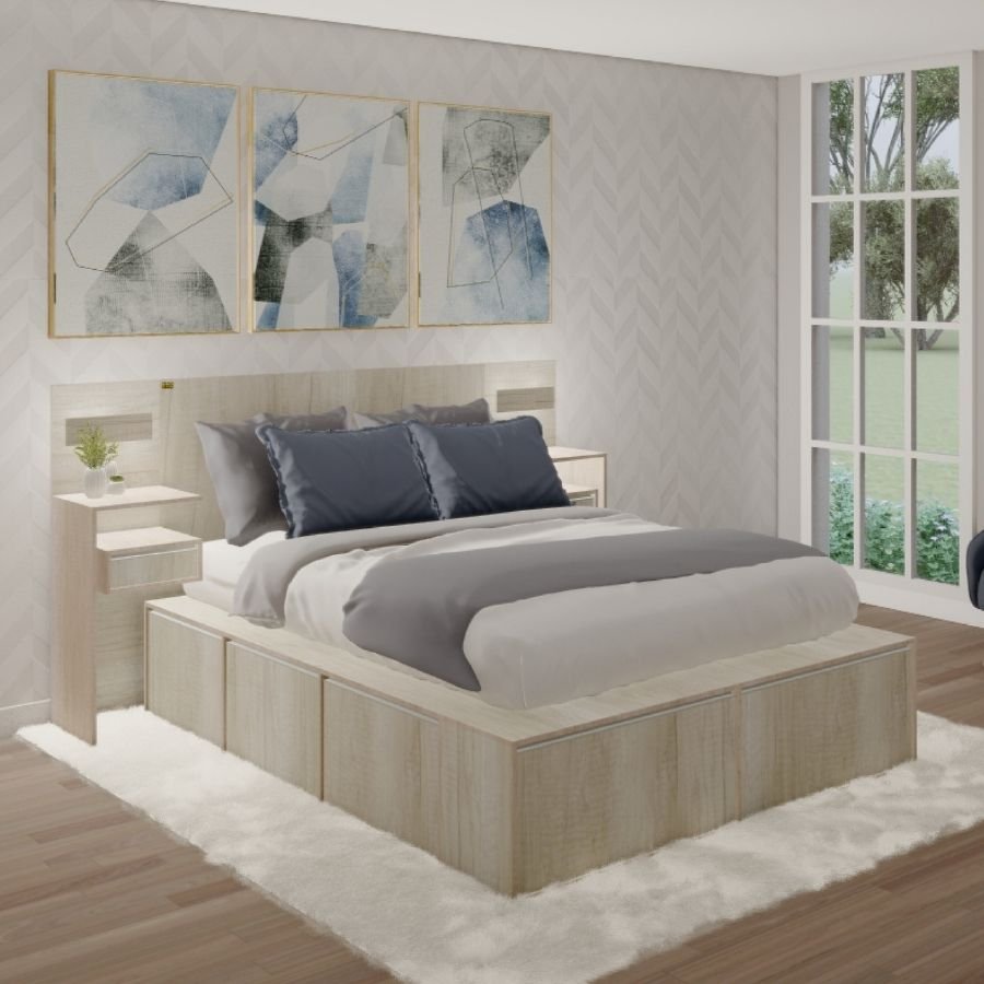 Respaldo cama Moderno con Mesas luz Led Melamina Day - SILVINA C (4) Respaldo cama Moderno con Mesas luz Led Melamina Day - SILVINA C (4)