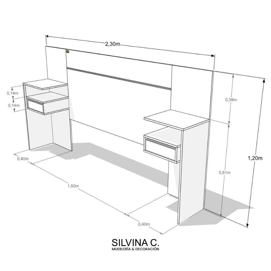 Respaldo cama Moderno con Mesas luz Led Melamina Day - SILVINA C (7) Respaldo cama Moderno con Mesas luz Led Melamina Day - SILVINA C (7)