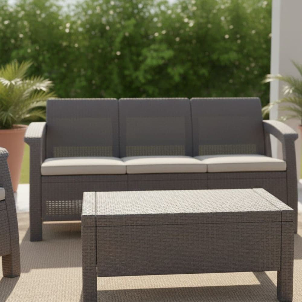 Juego jardín Simil ratán living exterior Cory - SILVINA C 12 Juego jardín Simil ratán living exterior Cory - SILVINA C 12