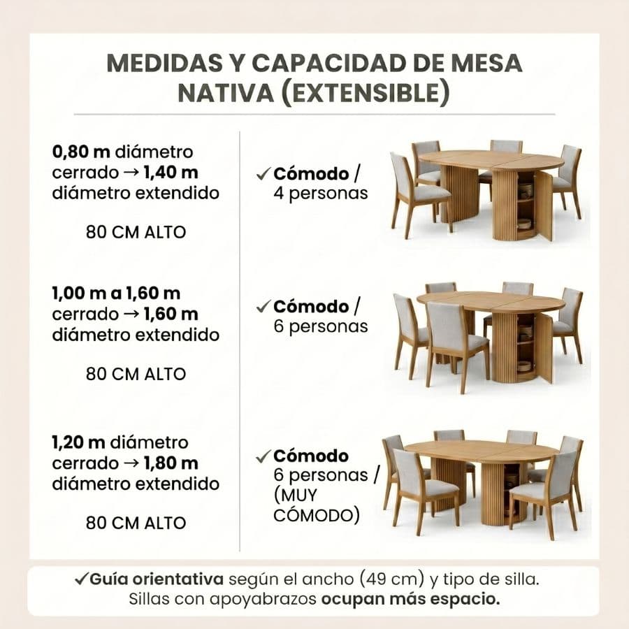 Mesa redonda extensible madera varillada Nativa - SILVINA C 116 Mesa redonda extensible madera varillada Nativa - SILVINA C 116